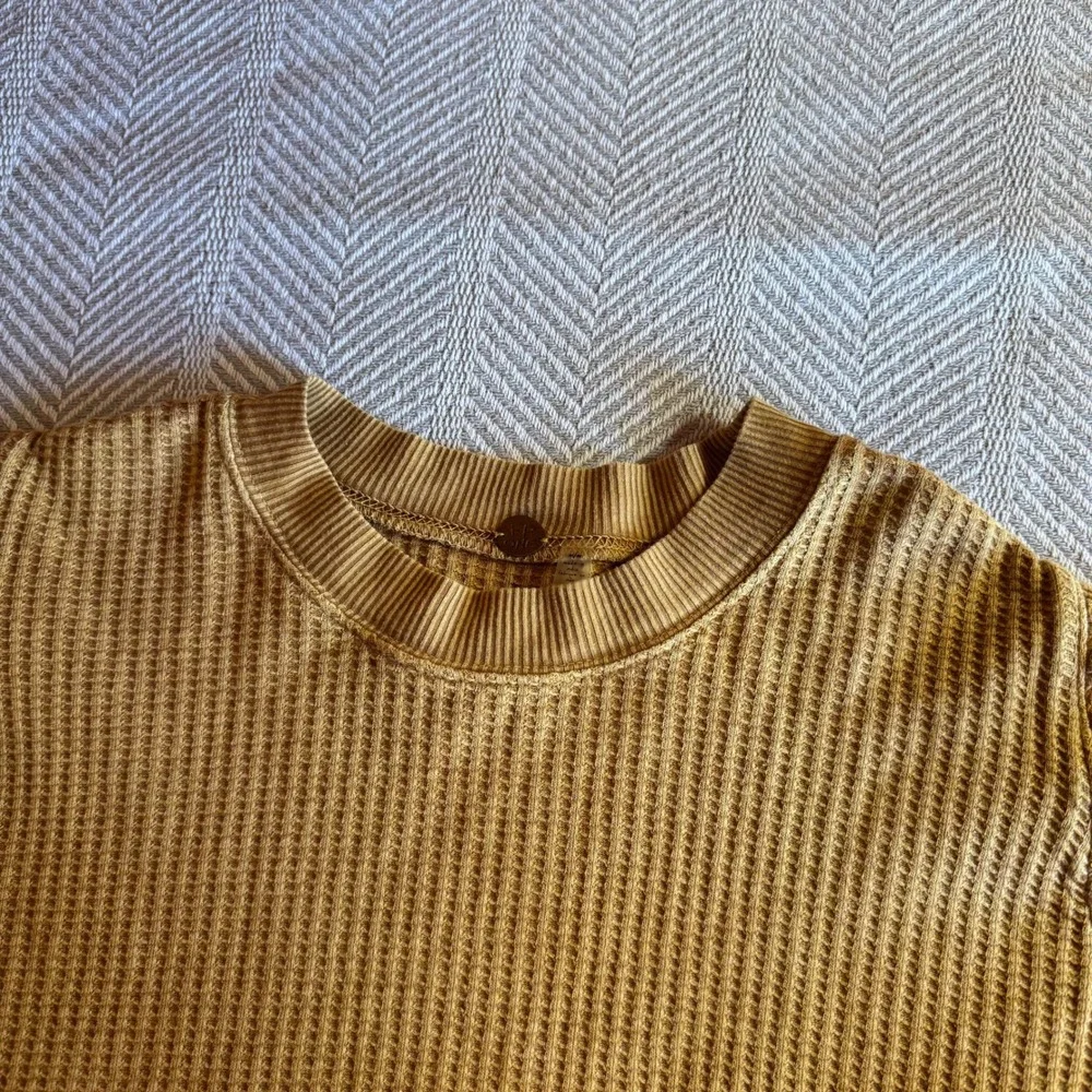 Free People FP One Tasha Cropped Thermal Mustard Yellow Waffle Sleeve Top Medium